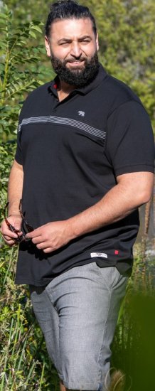 D555 Stafford Cut And Sew Embroidery Stripe Short Sleeve Polo Black - Polo majice - Moške Polo Majice za Močnejše Postave