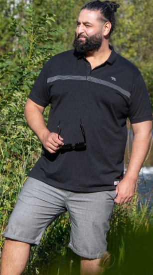D555 Stafford Cut And Sew Embroidery Stripe Short Sleeve Polo Black - Polo majice - Moške Polo Majice za Močnejše Postave