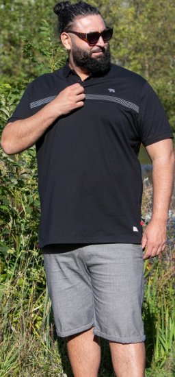 D555 Stafford Cut And Sew Embroidery Stripe Short Sleeve Polo Black - Polo majice - Moške Polo Majice za Močnejše Postave