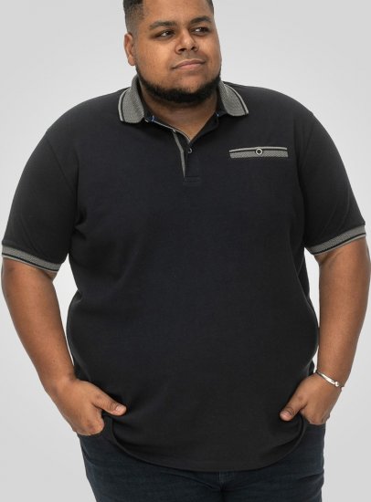 D555 Ilkeston Jacquard Collar & Cuff Short Sleeve Pique Polo Navy - Polo majice - Moške Polo Majice za Močnejše Postave