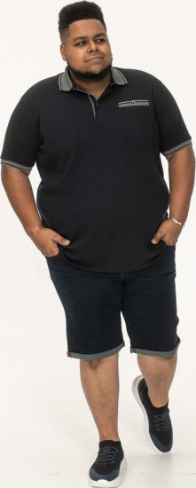 D555 Ilkeston Jacquard Collar & Cuff Short Sleeve Pique Polo Navy - Polo majice - Moške Polo Majice za Močnejše Postave