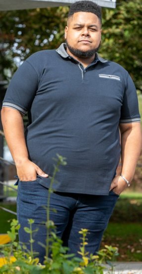 D555 Ilkeston Jacquard Collar & Cuff Short Sleeve Pique Polo Navy - Polo majice - Moške Polo Majice za Močnejše Postave