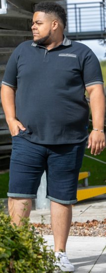 D555 Ilkeston Jacquard Collar & Cuff Short Sleeve Pique Polo Navy - Polo majice - Moške Polo Majice za Močnejše Postave