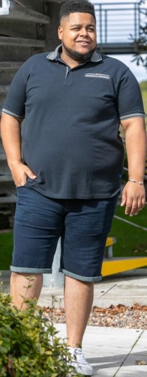 D555 Ilkeston Jacquard Collar & Cuff Short Sleeve Pique Polo Navy - Polo majice - Moške Polo Majice za Močnejše Postave