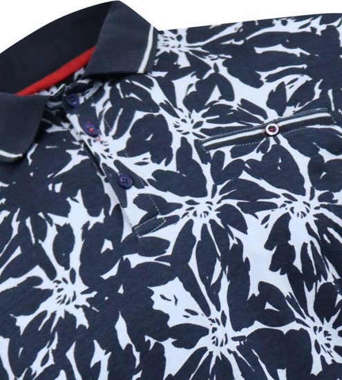 D555 Halifax AOP Hawaiian Print Short Sleeve Polo Blue - Kratke Majice - Moške kratke majice za močnejše postave