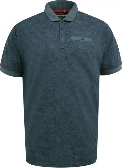D555 Uttoxeter AOP Leaf Print Short Sleeve Polo Denim - Polo majice - Moške Polo Majice za Močnejše Postave