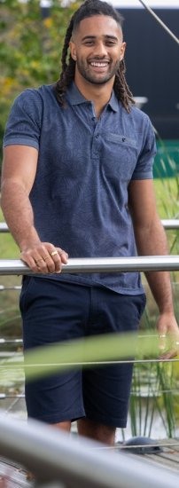 D555 Uttoxeter AOP Leaf Print Short Sleeve Polo Denim - Polo majice - Moške Polo Majice za Močnejše Postave