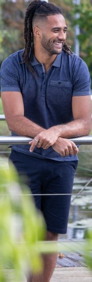 D555 Uttoxeter AOP Leaf Print Short Sleeve Polo Denim - Polo majice - Moške Polo Majice za Močnejše Postave