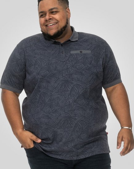 D555 Uttoxeter AOP Leaf Print Short Sleeve Polo Denim - Polo majice - Moške Polo Majice za Močnejše Postave