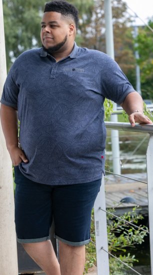 D555 Uttoxeter AOP Leaf Print Short Sleeve Polo Denim - Polo majice - Moške Polo Majice za Močnejše Postave