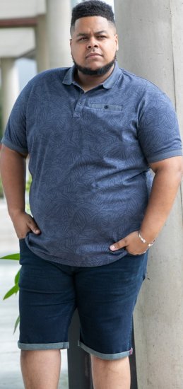 D555 Uttoxeter AOP Leaf Print Short Sleeve Polo Denim - Polo majice - Moške Polo Majice za Močnejše Postave