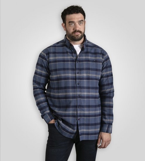 D555 Shrewsbury Long Sleeve with Chest Pocket Blue/Navy Check - Srajce - Moške srajce za Močnejše Postave