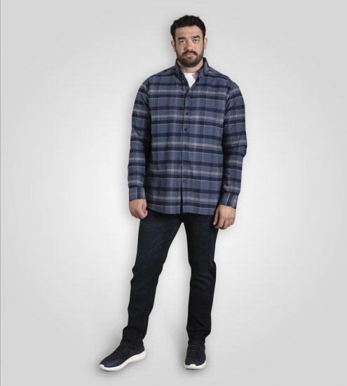 D555 Shrewsbury Long Sleeve with Chest Pocket Blue/Navy Check - Srajce - Moške srajce za Močnejše Postave