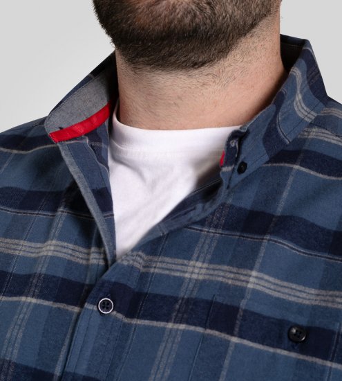 D555 Shrewsbury Long Sleeve with Chest Pocket Blue/Navy Check - Srajce - Moške srajce za Močnejše Postave