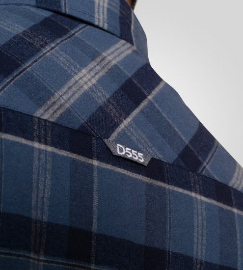 D555 Shrewsbury Long Sleeve with Chest Pocket Blue/Navy Check TALL SIZES - Srajce - Moške srajce za Močnejše Postave