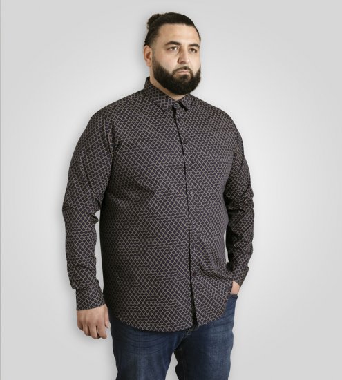 D555 Sheffield Long Sleeve AOP Micro Gold Shirt Navy - Srajce - Moške srajce za Močnejše Postave