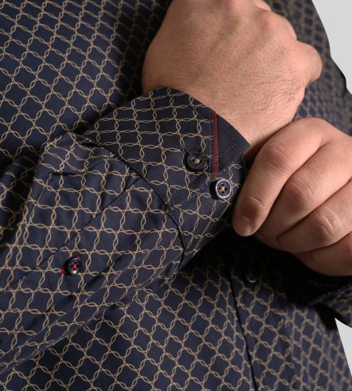 D555 Sheffield Long Sleeve AOP Micro Gold Shirt Navy - Srajce - Moške srajce za Močnejše Postave