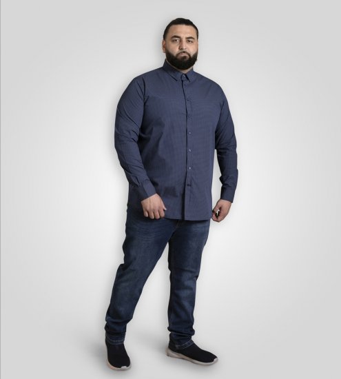 D555 Middlesbrough Long Sleeve AOP Micro Blue Shirt Navy - Srajce - Moške srajce za Močnejše Postave