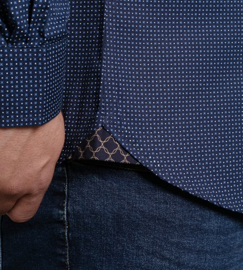 D555 Middlesbrough Long Sleeve AOP Micro Blue Shirt Navy - Srajce - Moške srajce za Močnejše Postave