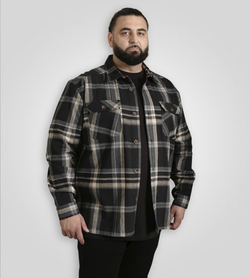 D555 Falkirk Long Sleeve Heavy Shacket Overshirt Black/Grey TALL SIZES - Srajce - Moške srajce za Močnejše Postave
