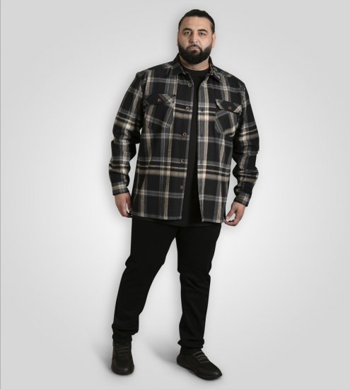 D555 Falkirk Long Sleeve Heavy Shacket Overshirt Black/Grey TALL SIZES - Srajce - Moške srajce za Močnejše Postave