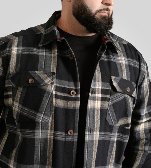 D555 Falkirk Long Sleeve Heavy Shacket Overshirt Black/Grey TALL SIZES - Srajce - Moške srajce za Močnejše Postave