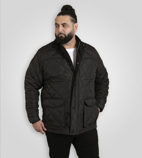 D555 Harborough Quilted Jacket with Corduroy Collar Black - Jakne - Moške bunde za Močnejše Postave