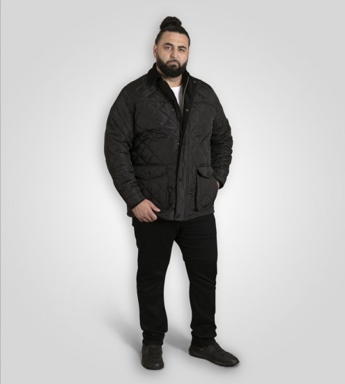 D555 Harborough Quilted Jacket with Corduroy Collar Black - Jakne - Moške bunde za Močnejše Postave