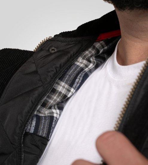 D555 Harborough Quilted Jacket with Corduroy Collar Black - Jakne - Moške bunde za Močnejše Postave