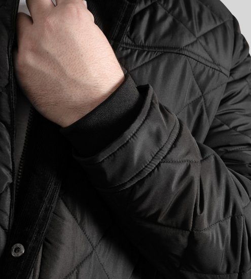 D555 Harborough Quilted Jacket with Corduroy Collar Black - Jakne - Moške bunde za Močnejše Postave