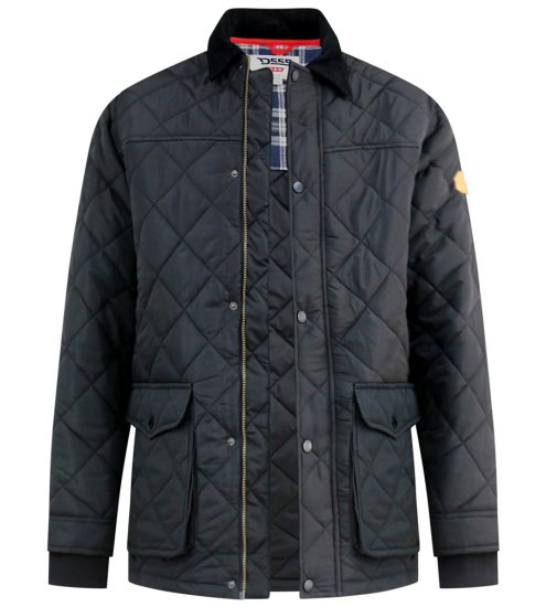 D555 Harborough Quilted Jacket with Corduroy Collar Black - Jakne - Moške bunde za Močnejše Postave
