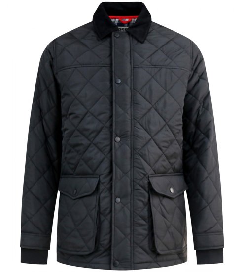 D555 Harborough Quilted Jacket with Corduroy Collar Black - Jakne - Moške bunde za Močnejše Postave