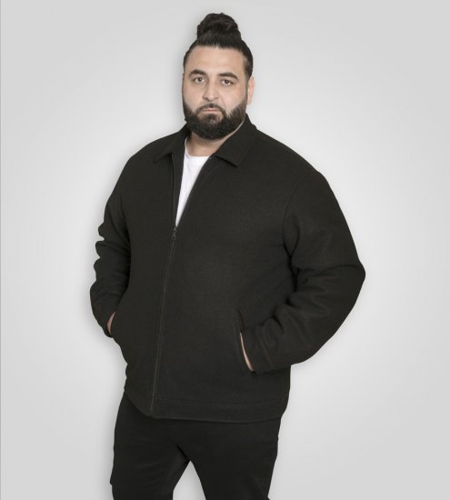 D555 Epsom Harrington Jacket with Zip Through Collared Melton Black - Jakne - Moške bunde za Močnejše Postave