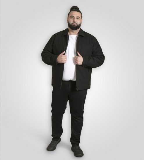 D555 Epsom Harrington Jacket with Zip Through Collared Melton Black - Jakne - Moške bunde za Močnejše Postave