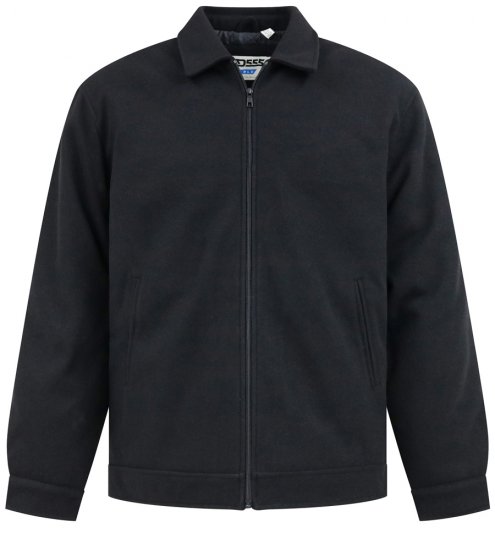 D555 Epsom Harrington Jacket with Zip Through Collared Melton Black - Jakne - Moške bunde za Močnejše Postave