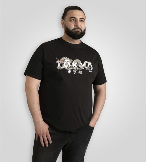 D555 Ginza Tokyo with Dragon Crew Neck T-shirt Black - Kratke Majice - Moške kratke majice za močnejše postave