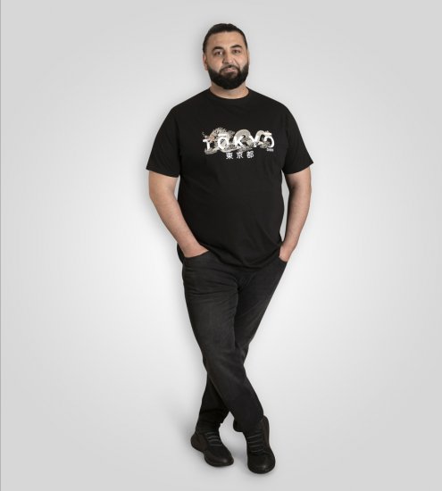D555 Ginza Tokyo with Dragon Crew Neck T-shirt Black - Kratke Majice - Moške kratke majice za močnejše postave
