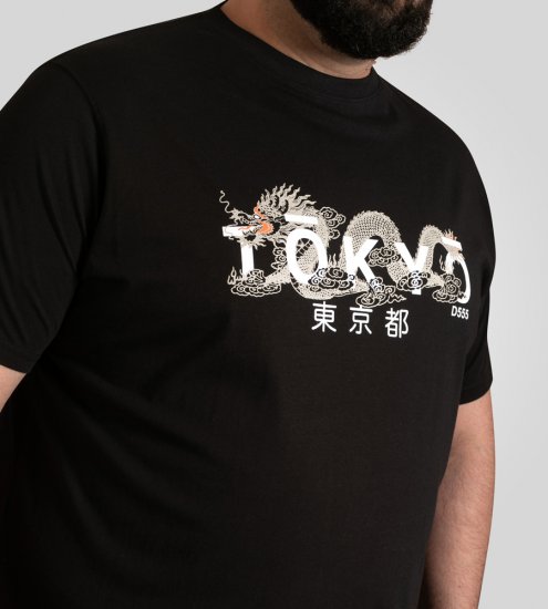 D555 Ginza Tokyo with Dragon Crew Neck T-shirt Black - Kratke Majice - Moške kratke majice za močnejše postave