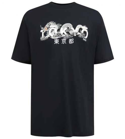 D555 Ginza Tokyo with Dragon Crew Neck T-shirt Black - Kratke Majice - Moške kratke majice za močnejše postave