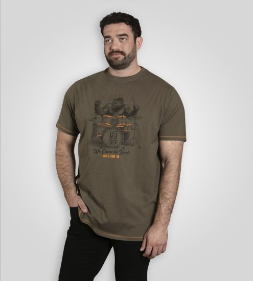 D555 Stockton Gorilla Playing Drums Crew Neck T-Shirt Khaki - Kratke Majice - Moške kratke majice za močnejše postave