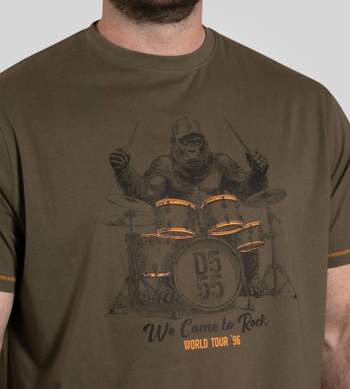 D555 Stockton Gorilla Playing Drums Crew Neck T-Shirt Khaki - Kratke Majice - Moške kratke majice za močnejše postave