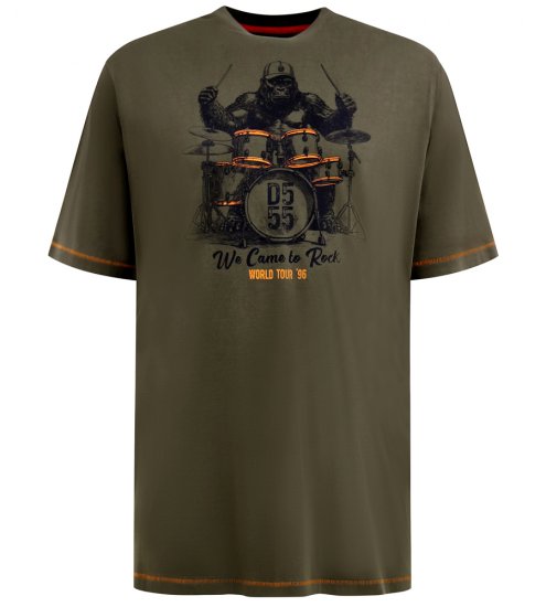 D555 Stockton Gorilla Playing Drums Crew Neck T-Shirt Khaki - Kratke Majice - Moške kratke majice za močnejše postave