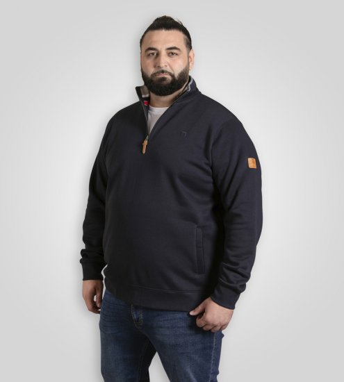 D555 Russel Zip Through Fleece Sweatshirt with Chest Embroidery Navy - Puloverji & jopice - Moški Puloverji & Jopice za Močnejše Postave