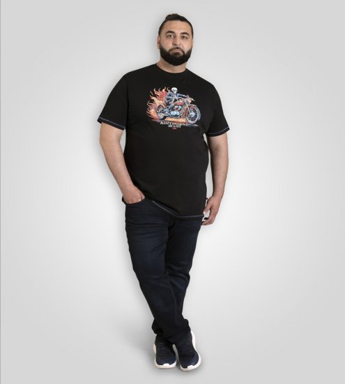D555 Dewsbury Skeleton On Bike Crew Neck T-Shirt Black TALL SIZE - MOŠKA OBLAČILA MT-6XLT - DALJŠI kroji