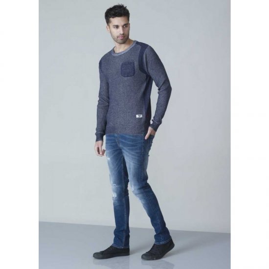 D555 Bryson Crewneck Sweater with Pocket Navy - Puloverji & jopice - Moški Puloverji & Jopice za Močnejše Postave