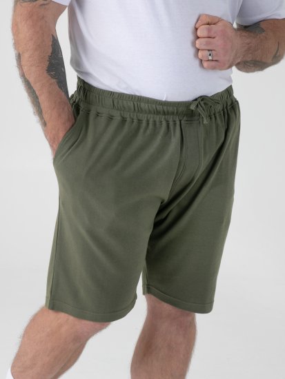 D555 Mitchell 1 Stretch Kratke Hlače z Elastičnim Pasom Khaki - Trenirke & kratke trenirke - Moške Trenirke za Močnejše Postave