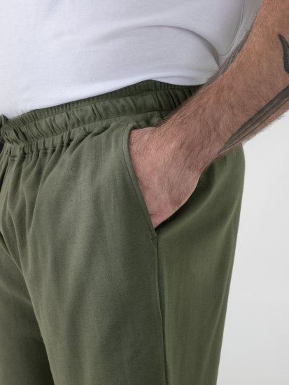 D555 Mitchell 1 Stretch Kratke Hlače z Elastičnim Pasom Khaki - Trenirke & kratke trenirke - Moške Trenirke za Močnejše Postave