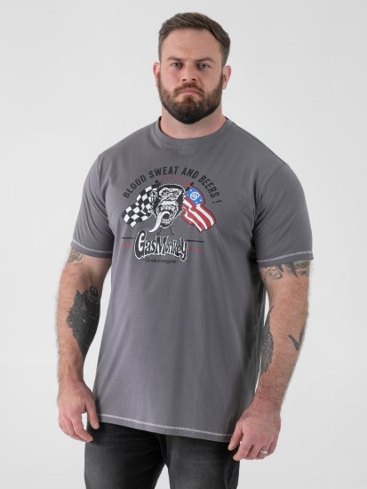 D555 Jasper Official Gas Monkey Majica s Potiskom Siva - Kratke Majice - Moške kratke majice za močnejše postave