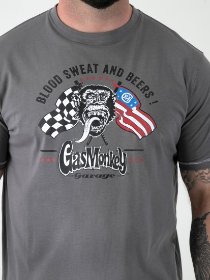 D555 Jasper Official Gas Monkey Majica s Potiskom Siva - Kratke Majice - Moške kratke majice za močnejše postave