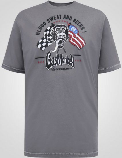 D555 Jasper Official Gas Monkey Majica s Potiskom Siva - Kratke Majice - Moške kratke majice za močnejše postave